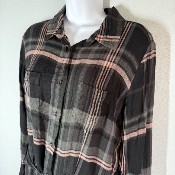 Universal Thread Plaid Flannel Button Down Dress Medium Belted Grunge Academia - Picture 4 of 13